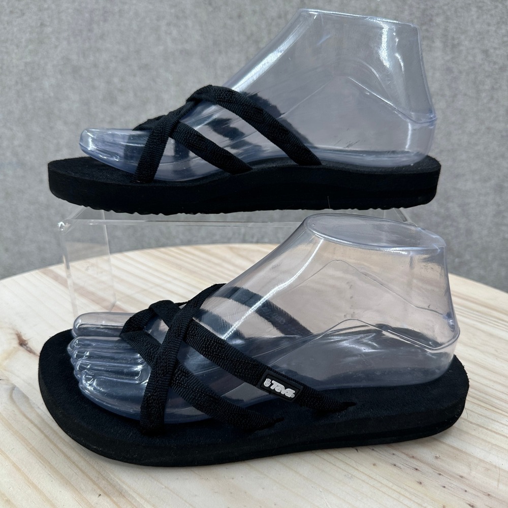 Teva Olowahu Sandals Womens 6 Black Strappy Mush Comfort Flip Flops 6840